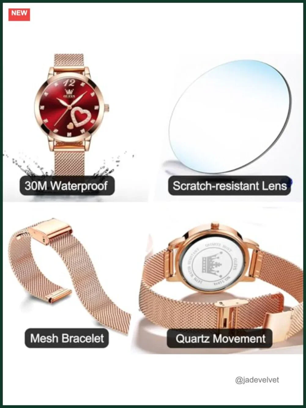 Elegant Rose Gold Quartz Wrist Watch, Mesh Bracelet, Small Dial, Waterproof
